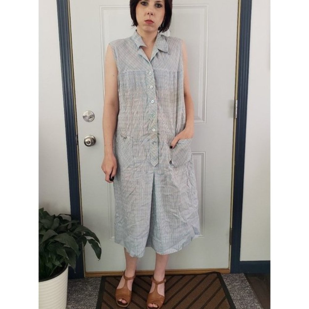 60s/70s Blue and Red Plaid‎ Day Dress